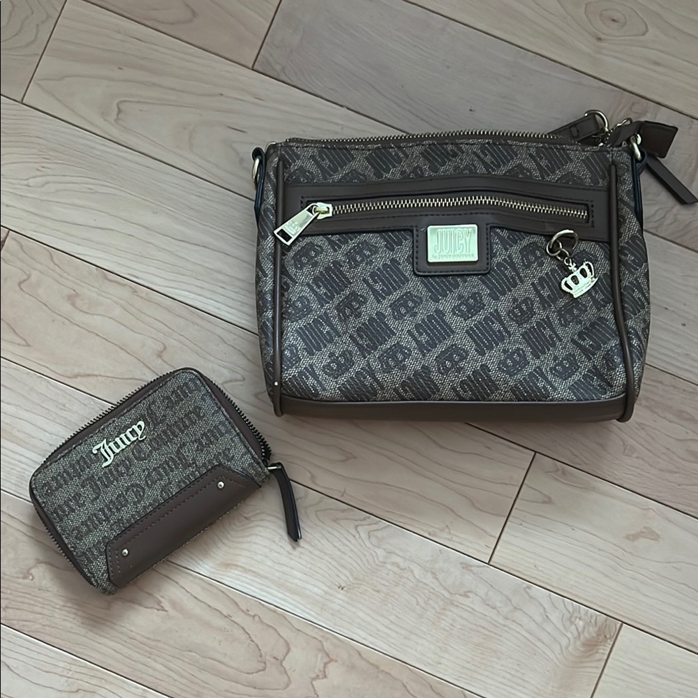 Juicy Couture Brown Messenger Bag Set with Geometric Pattern